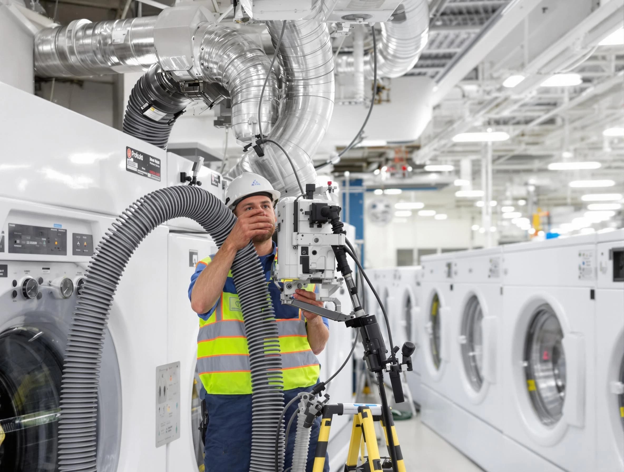 Lowell Dryer Vent Cleaning team performing commercial-grade dryer vent cleaning at a business facility in Lowell