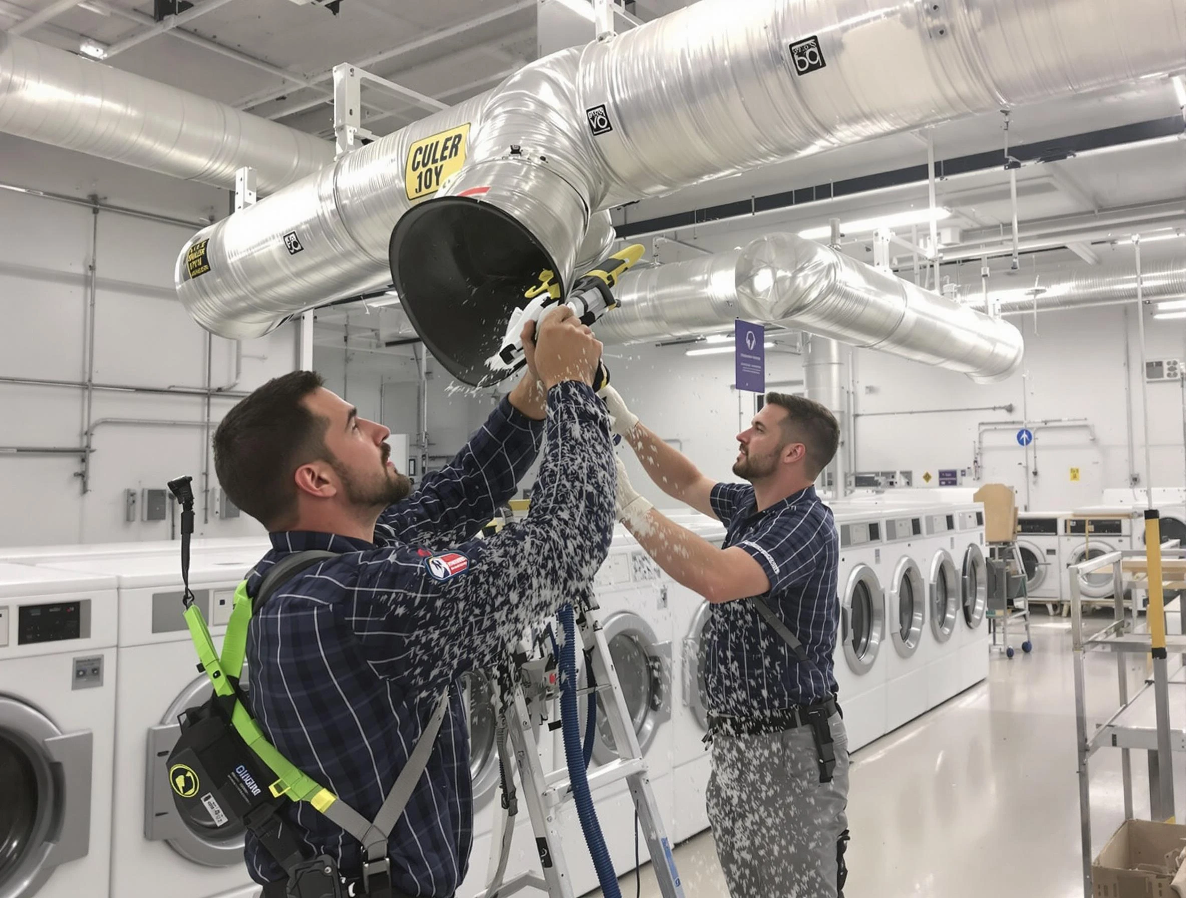 Lowell Dryer Vent Cleaning team performing large-scale commercial dryer vent cleaning in Lowell