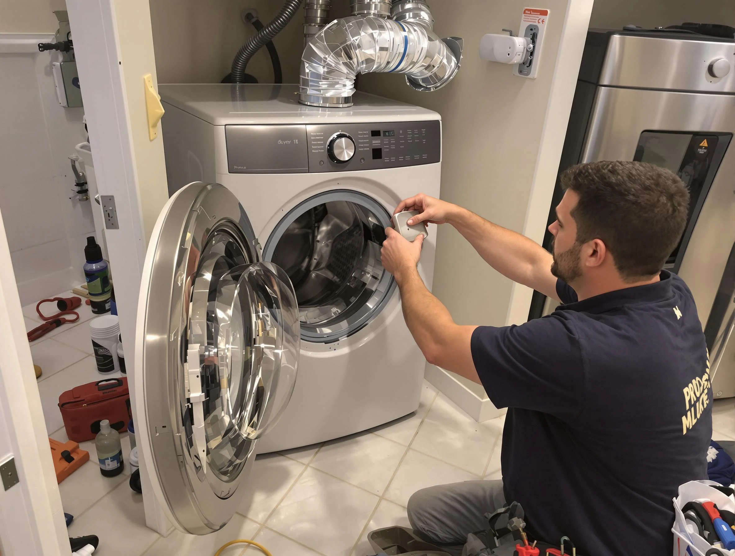 Lowell Dryer Vent Cleaning technician performing precise dryer vent hose installation in Lowell