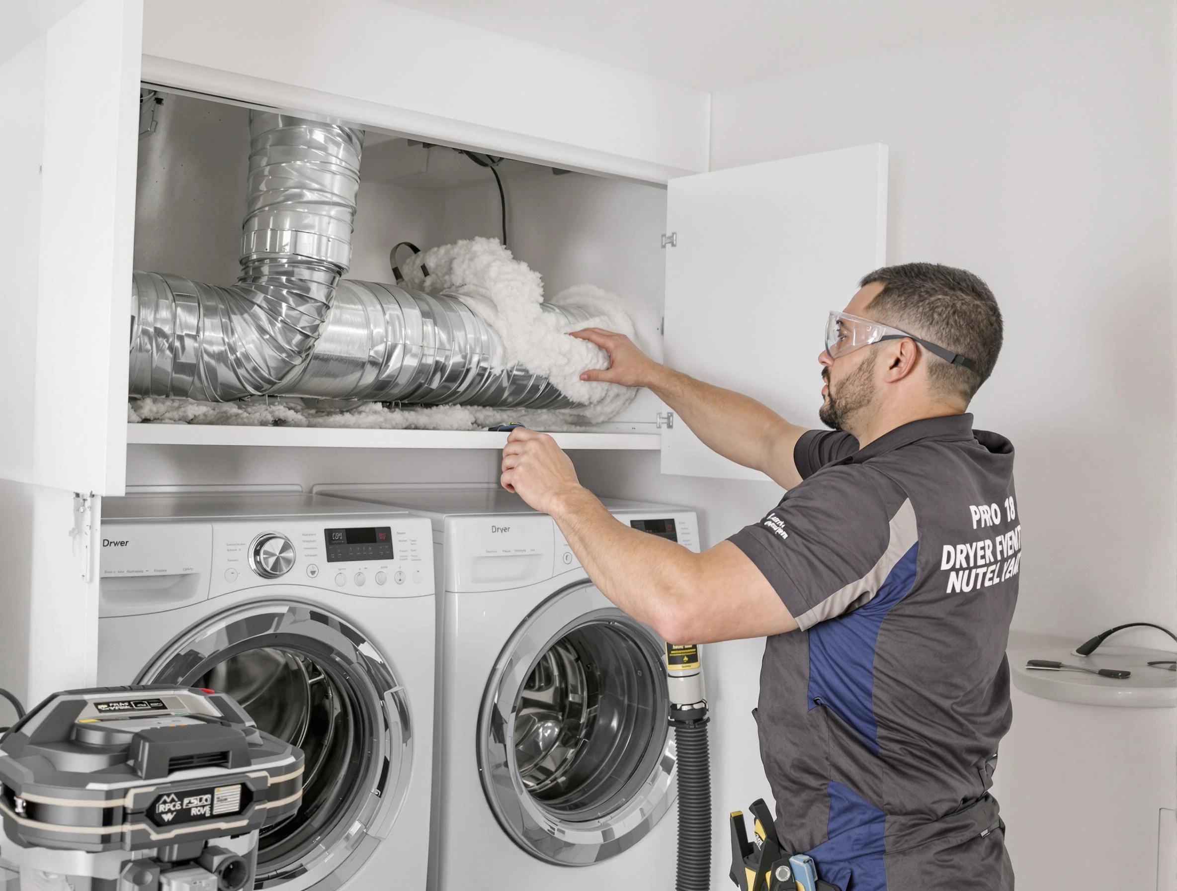 Lowell Dryer Vent Cleaning certified technician performing specialized gas dryer vent cleaning in Lowell